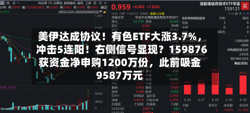 美伊达成协议！有色ETF大涨3.7%，冲击5连阳！右侧信号显现？159876获资金净申购1200万份，此前吸金9587万元-第2张图片