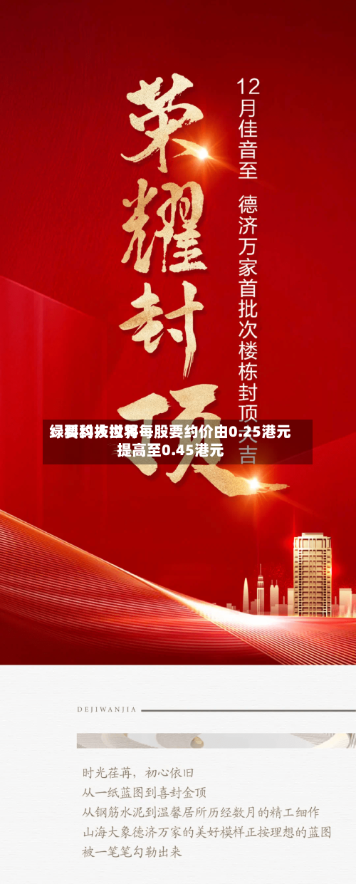 绿科科技世界
:要约人拟将每股要约价由0.25港元提高至0.45港元