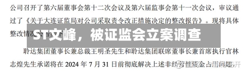 ST文峰，被证监会立案调查