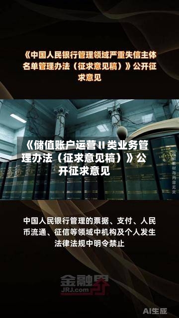《储值账户运营Ⅱ类业务管理办法(征求意见稿)》公开征求意见