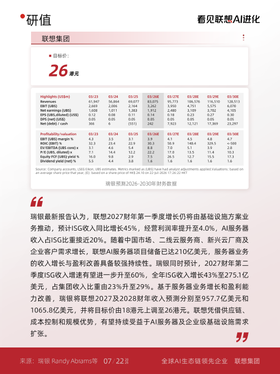 联想集团被纳入8月港股金股
